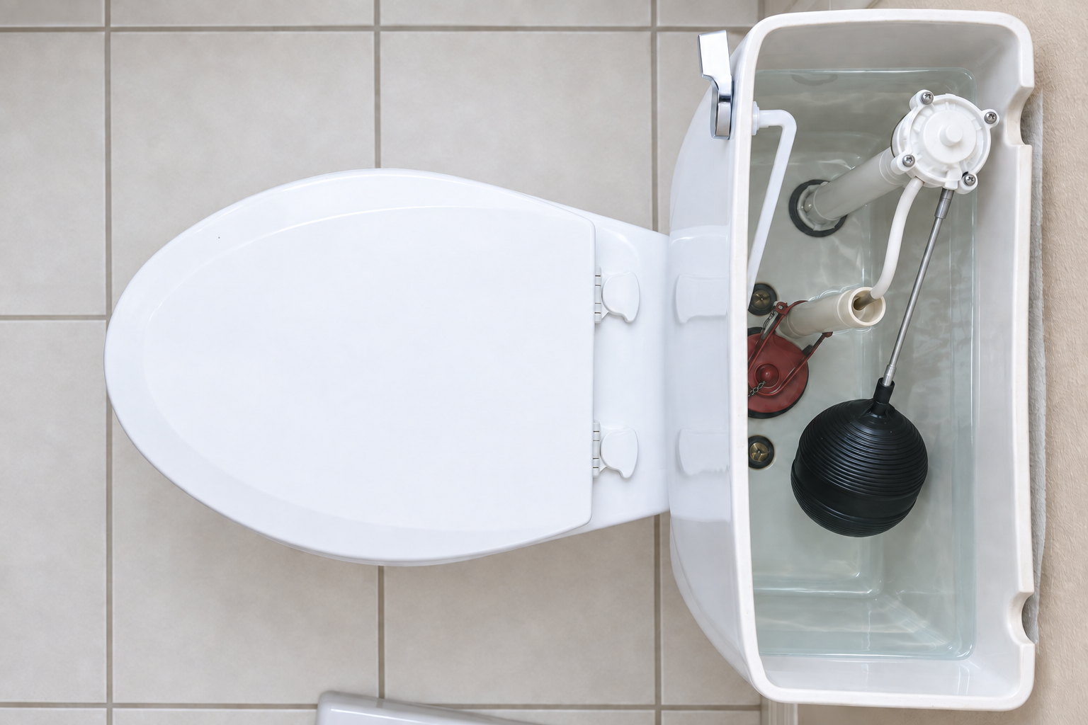 Running toilet being repaired.