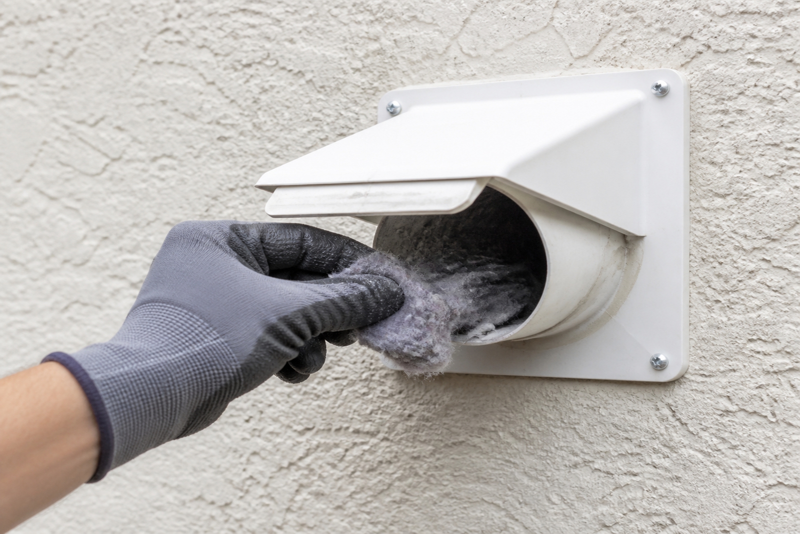 Exterior dryer vent being cleaned.